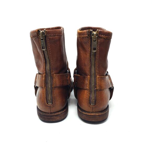 FRYE Phillip Harness Leather Ankle Boots Brown Moto Biker 76870 Size 7.5 - Picture 6 of 10